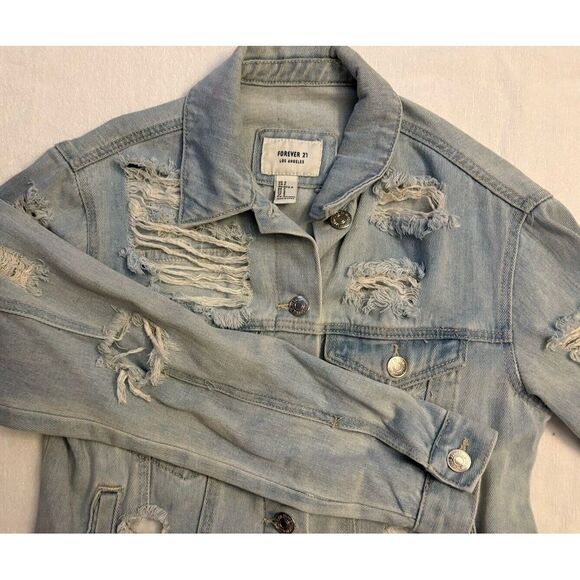 FOREVER 21 MEN |‎ Denim Jean Jacket Distressed Light Wash Small - Picture 1 of 6